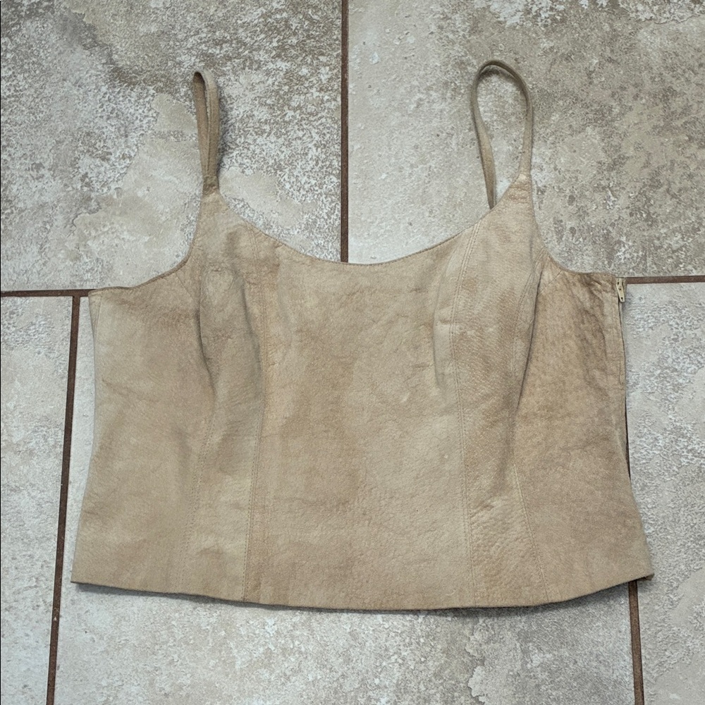 Chic Beige Genuine Leather Women's Camisole